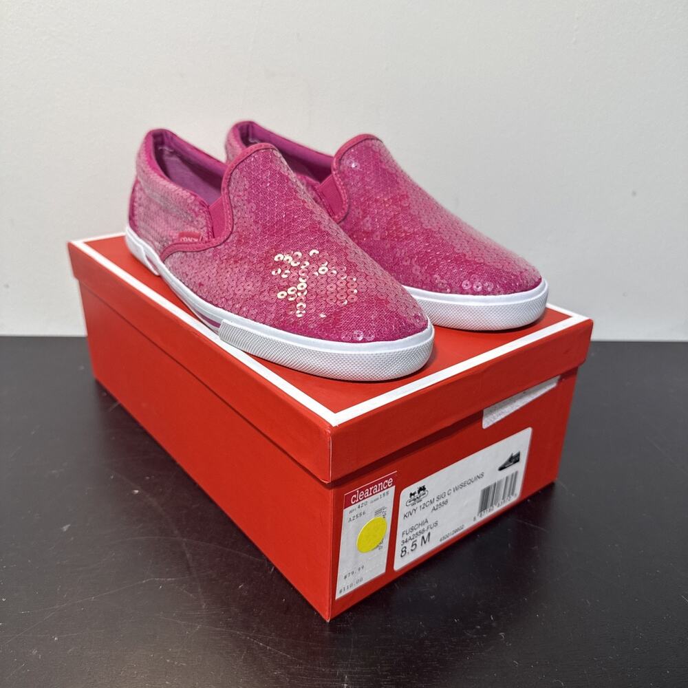 Coach Kivy Pink/Fuschia Sequined Slip-On Shoes, Size 8.5 M EU 39 NIB